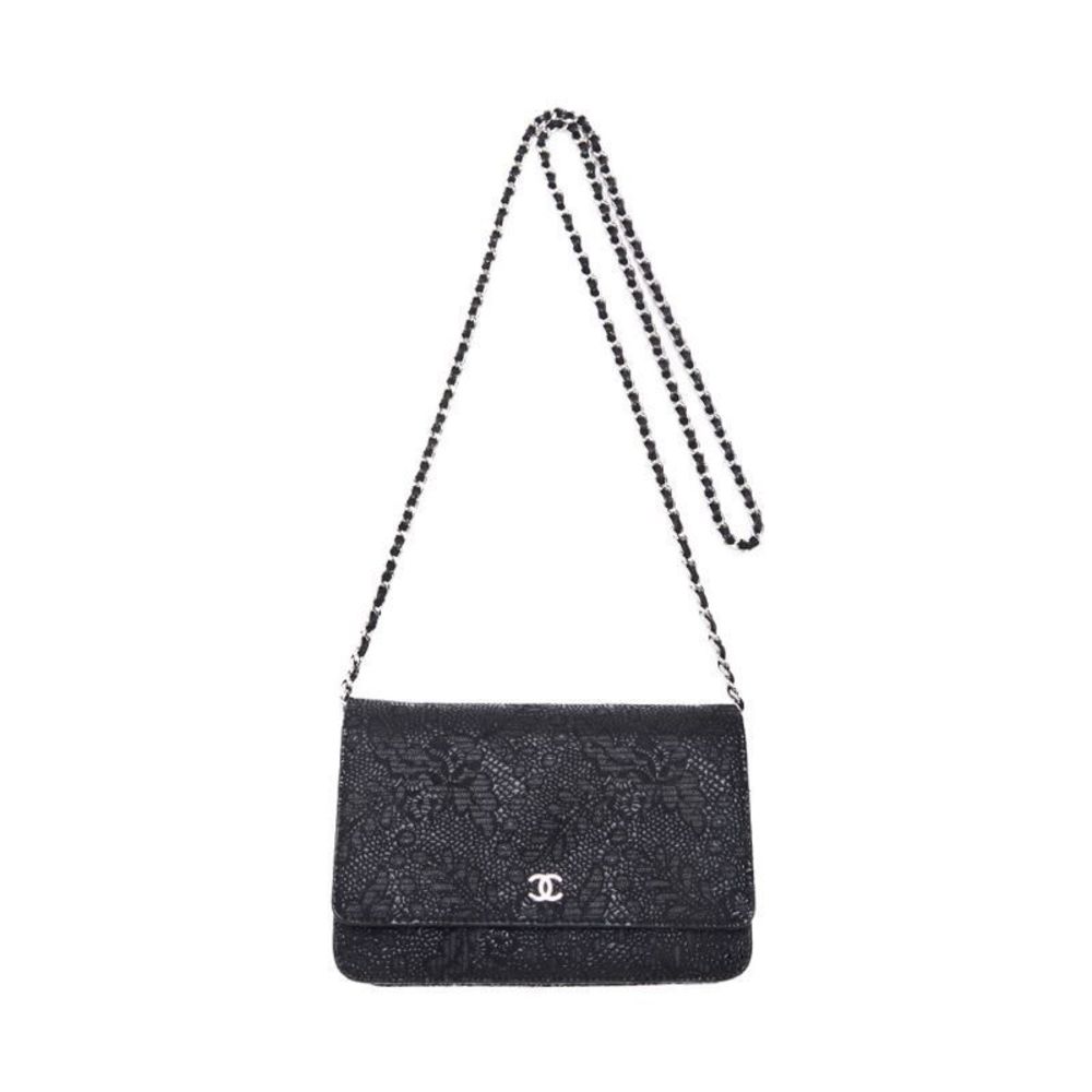 Chanel Floral Pattern Chain Wallet Leather Black - Picture 4 of 6
